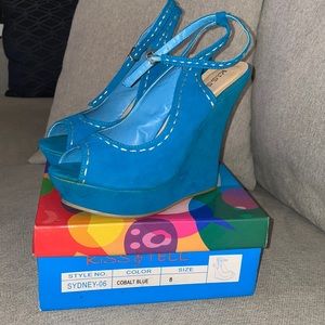 Kiss and Tell Sydney Blue Wedge Sandals Size 8. Worn once only